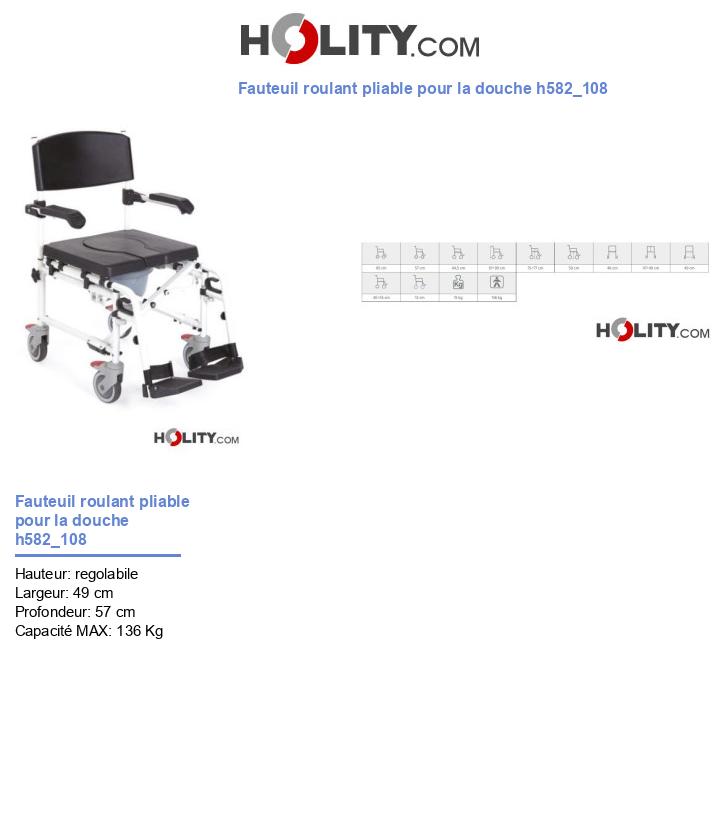 Fauteuil roulant pliable pour la douche h582_108