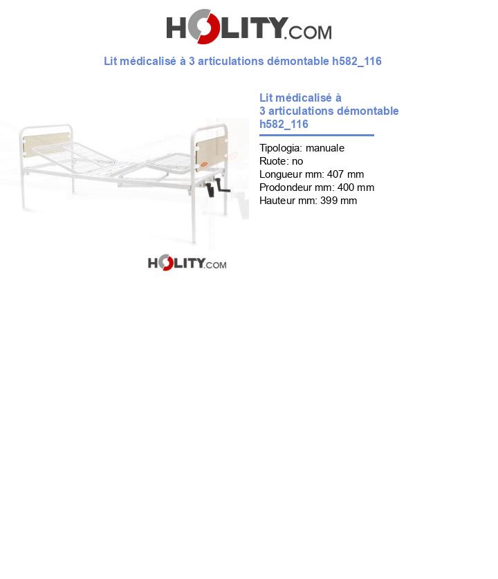 Lit médicalisé à 3 articulations démontable h582_116