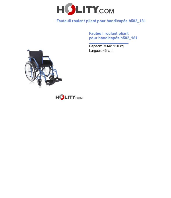 Fauteuil roulant pliant pour handicapés h582_181