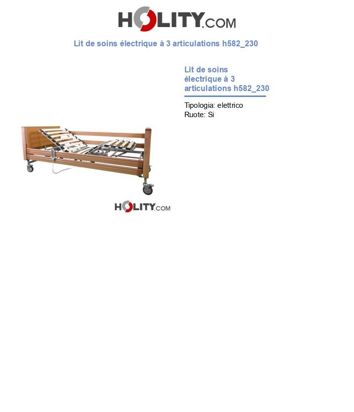 Lit de soins électrique à 3 articulations h582_230