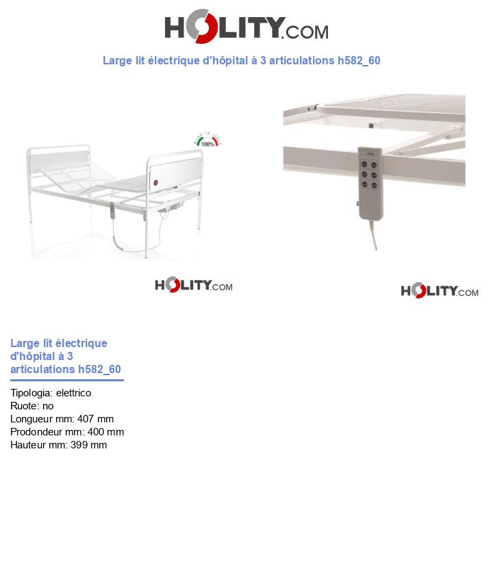 Large lit électrique d'hôpital à 3 articulations h582_60