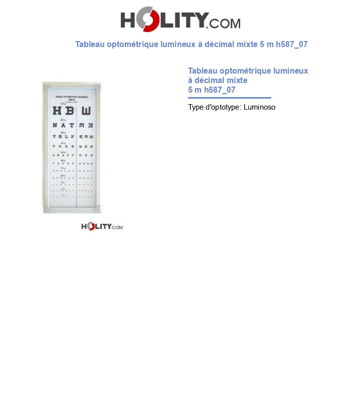 Tableau optométrique lumineux à décimal mixte 5 m h587_07