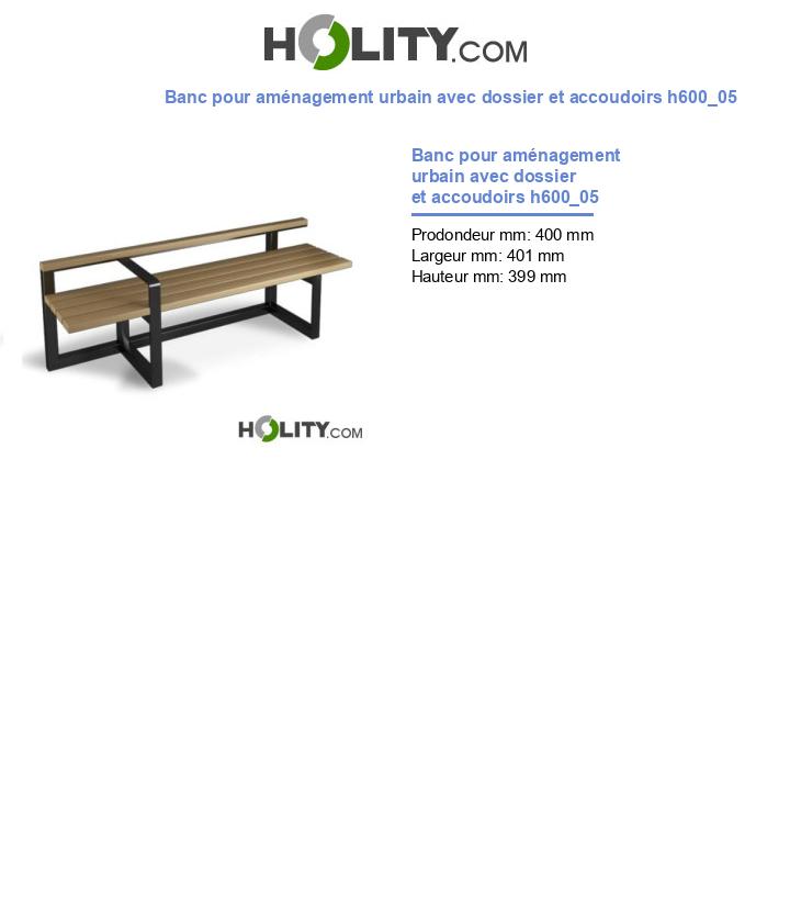 Banc pour aménagement urbain avec dossier et accoudoirs h600_05