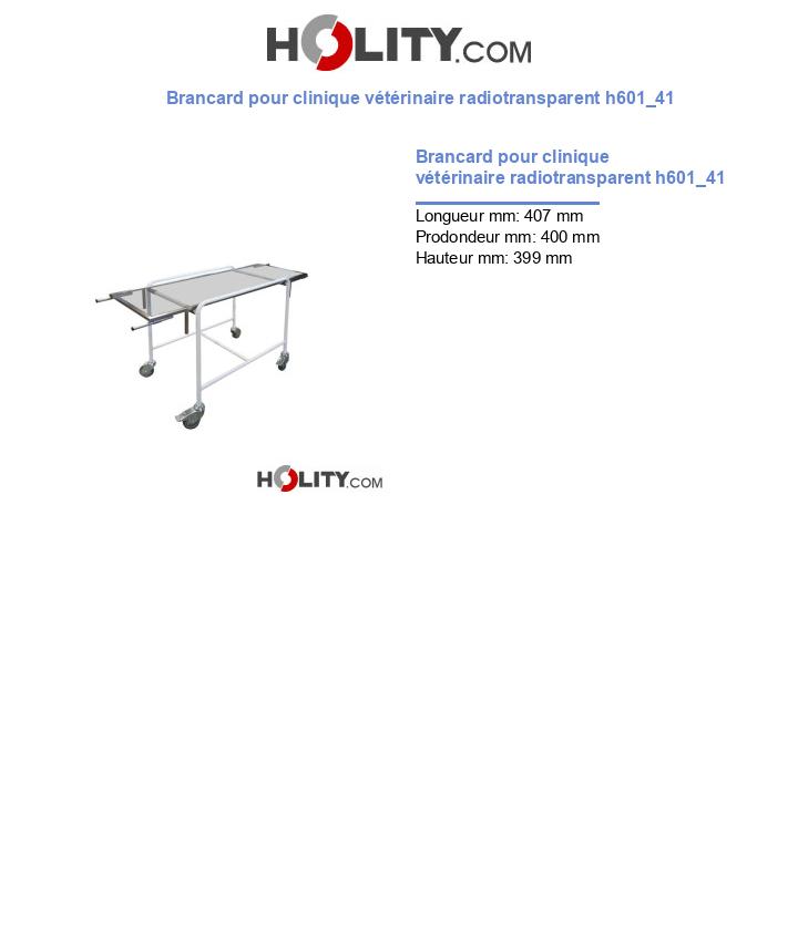 Brancard pour clinique vétérinaire radiotransparent h601_41