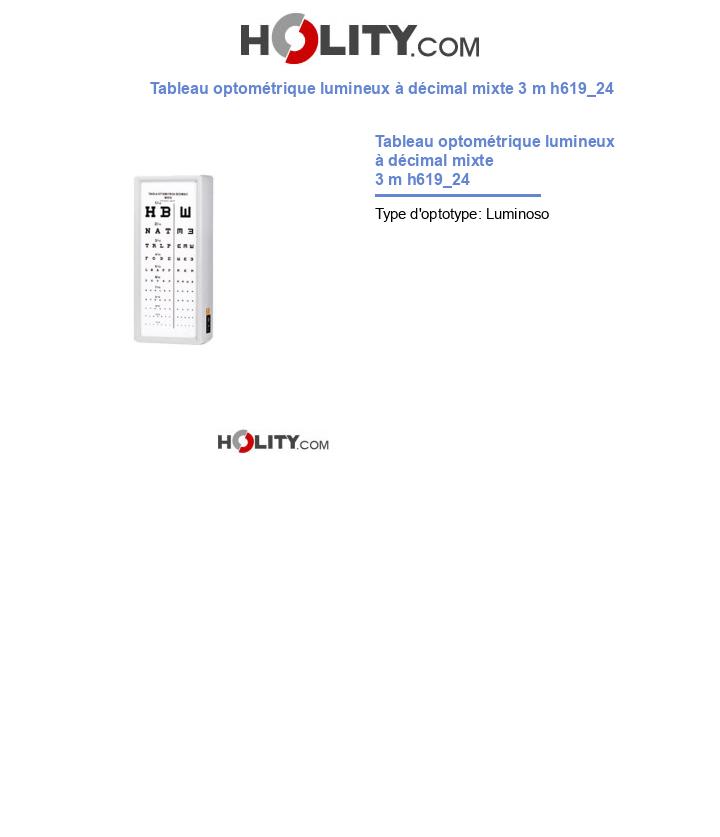 Tableau optométrique lumineux à décimal mixte 3 m h619_24