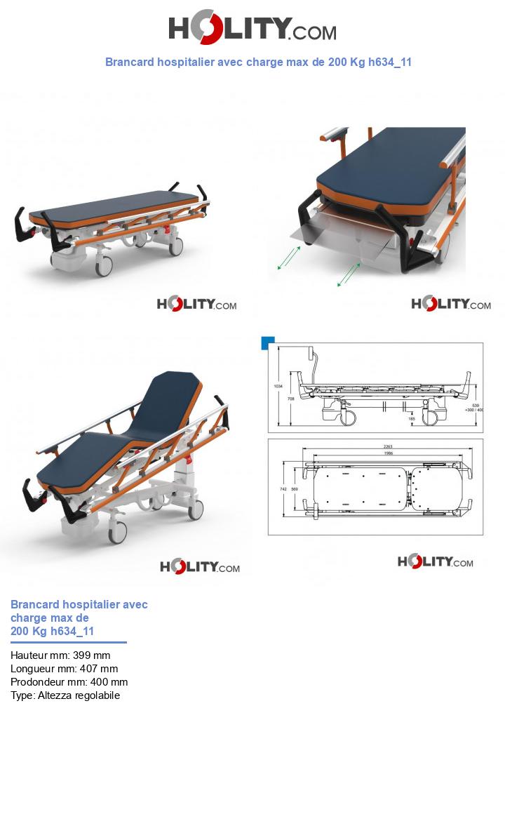 Brancard hospitalier avec charge max de 200 Kg h634_11