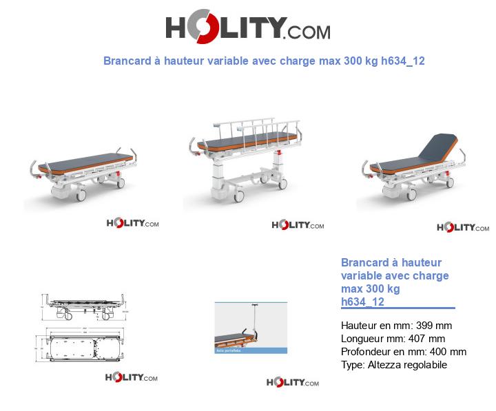 Brancard à hauteur variable avec charge max 300 kg h634_12