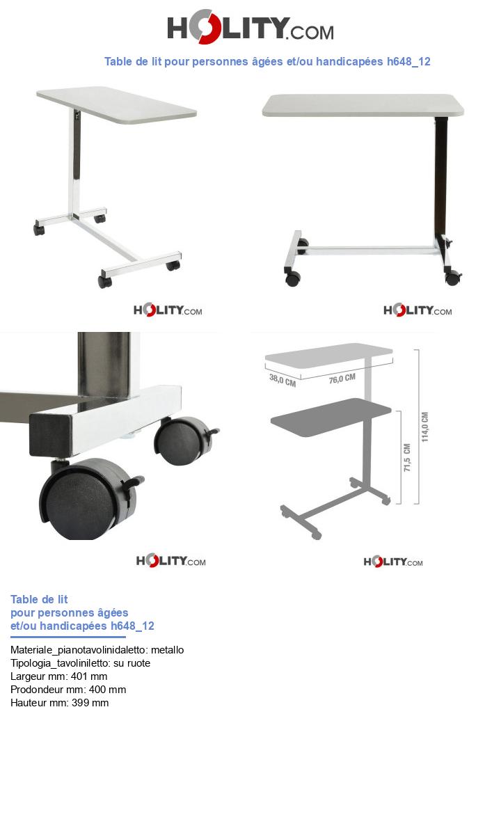 Table de lit pour personnes âgées et/ou handicapées h648_12