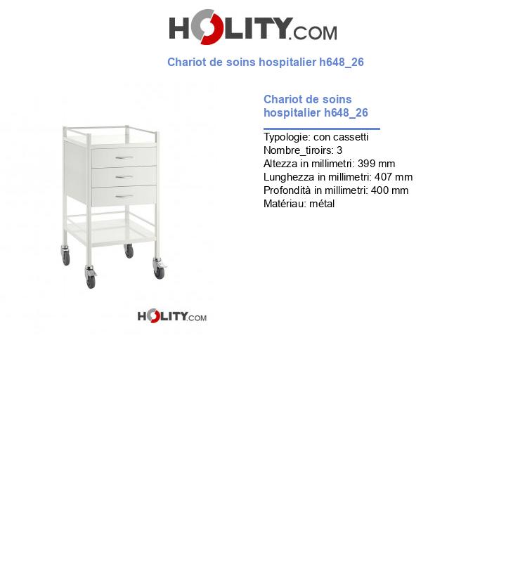Chariot de soins hospitalier h648_26