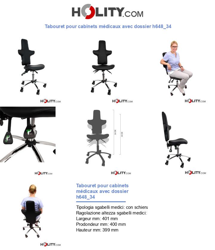 Tabouret pour cabinets médicaux avec dossier h648_34