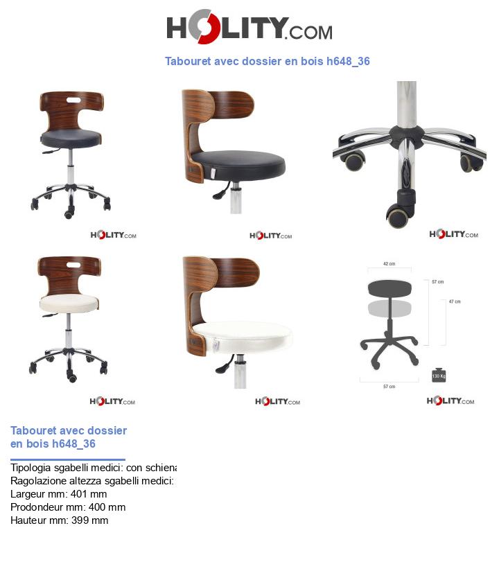 Tabouret avec dossier en bois h648_36