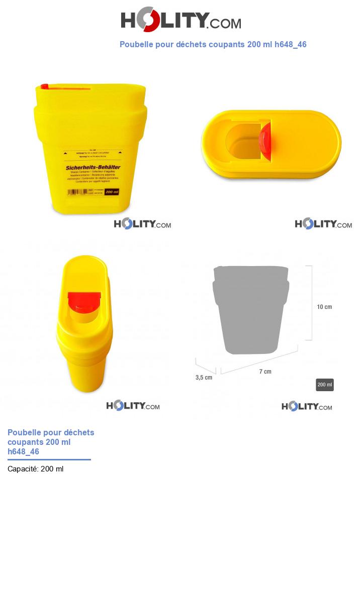 Poubelle pour déchets coupants 200 ml h648_46