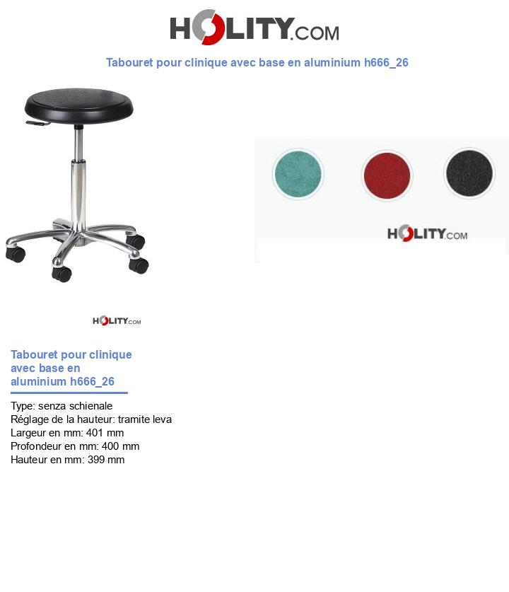 Tabouret pour clinique avec base en aluminium h666_26
