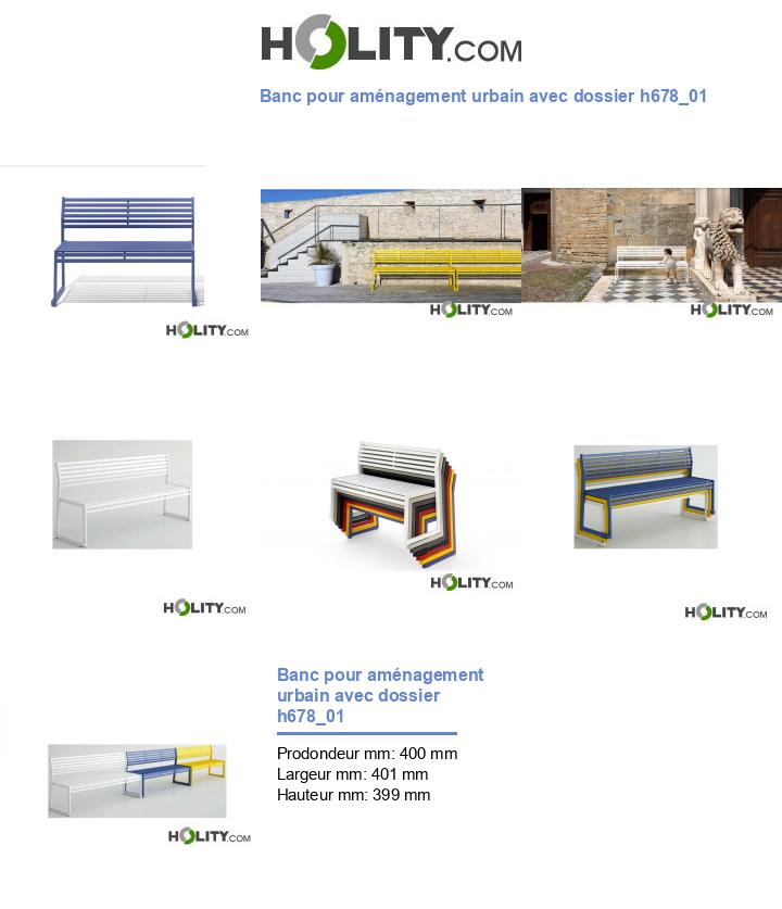 Banc pour aménagement urbain avec dossier h678_01