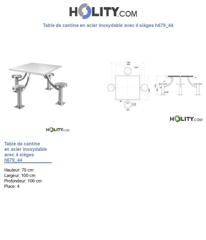 Table de cantine en acier inoxydable avec 4 sièges h679_44