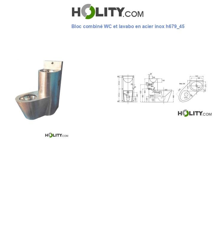Bloc combiné WC et lavabo en acier inox h679_45