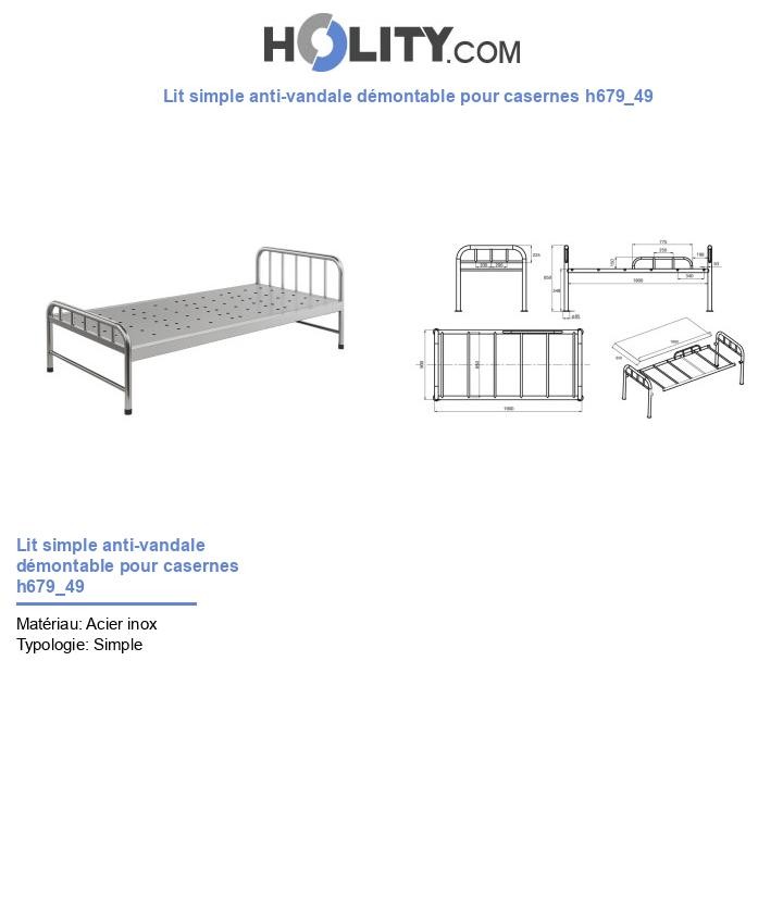 Lit simple anti-vandale démontable pour casernes h679_49
