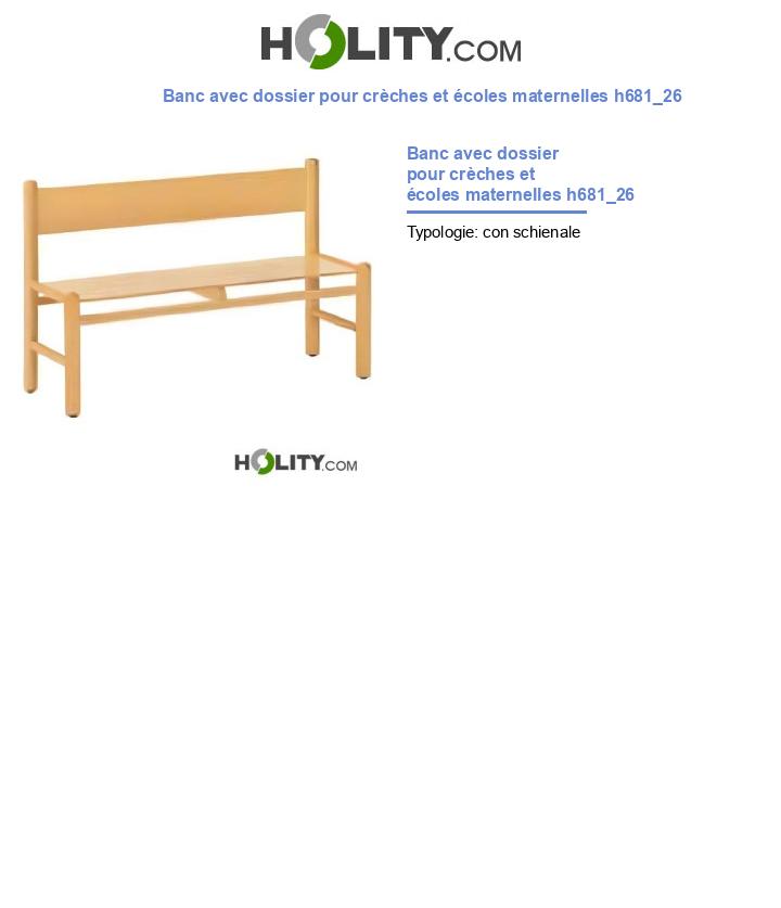 Banc avec dossier pour crèches et écoles maternelles h681_26