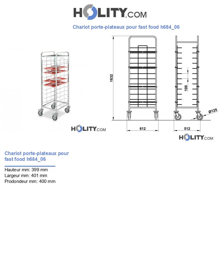 Chariot porte-plateaux pour fast food h684_06