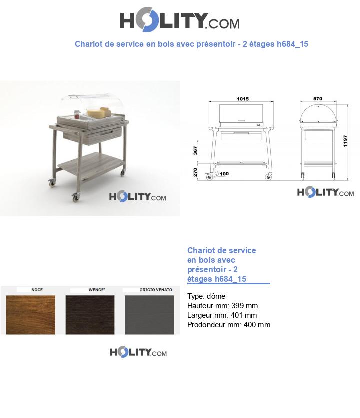 Chariot de service en bois avec présentoir - 2 étages h684_15