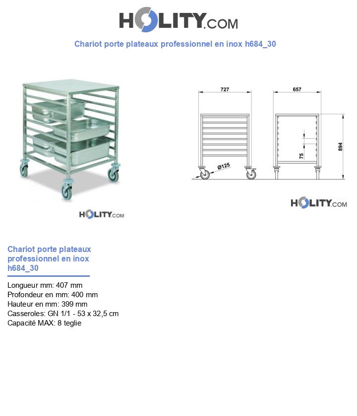 Chariot porte plateaux professionnel en inox h684_30