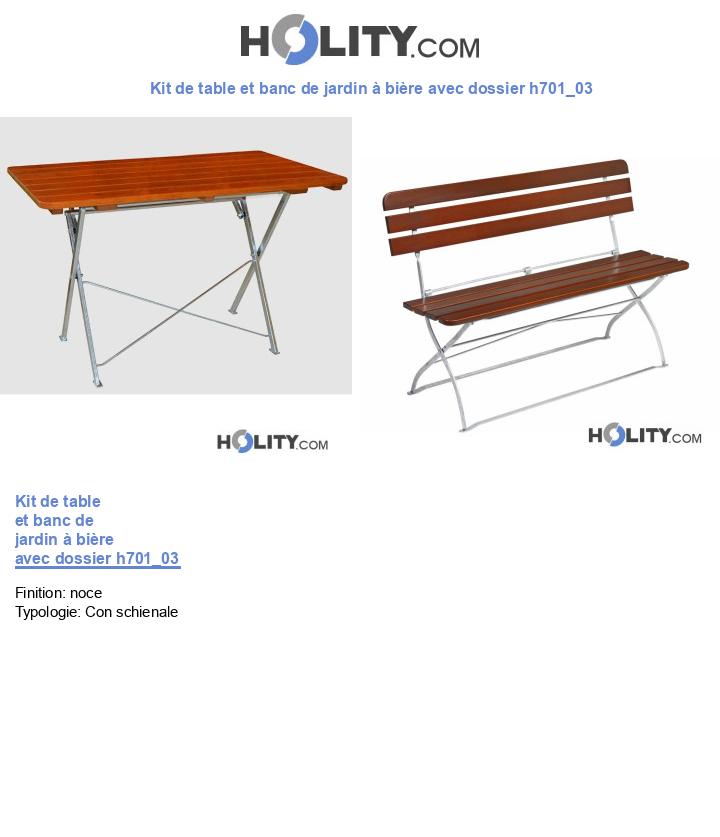 Kit de table et banc de jardin à bière avec dossier h701_03