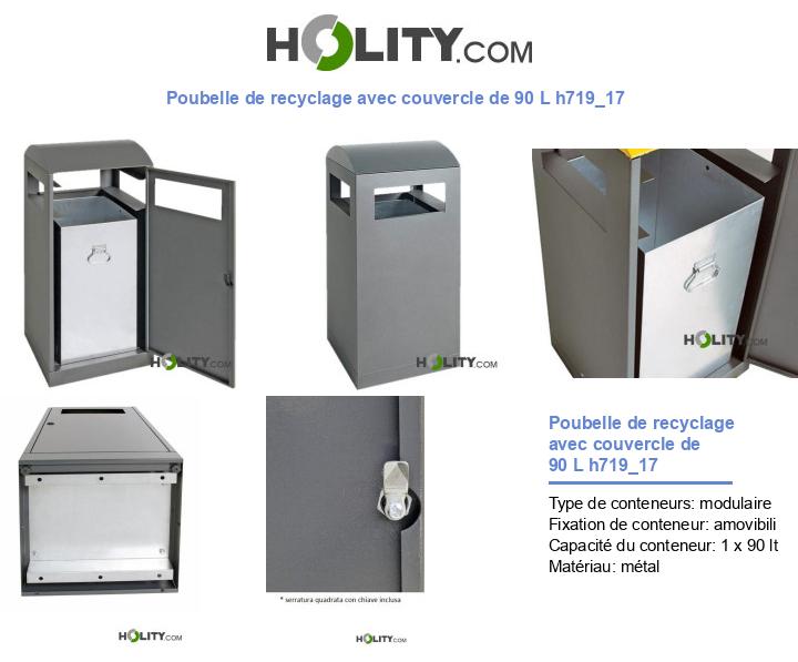 Poubelle de recyclage avec couvercle de 90 L h719_17