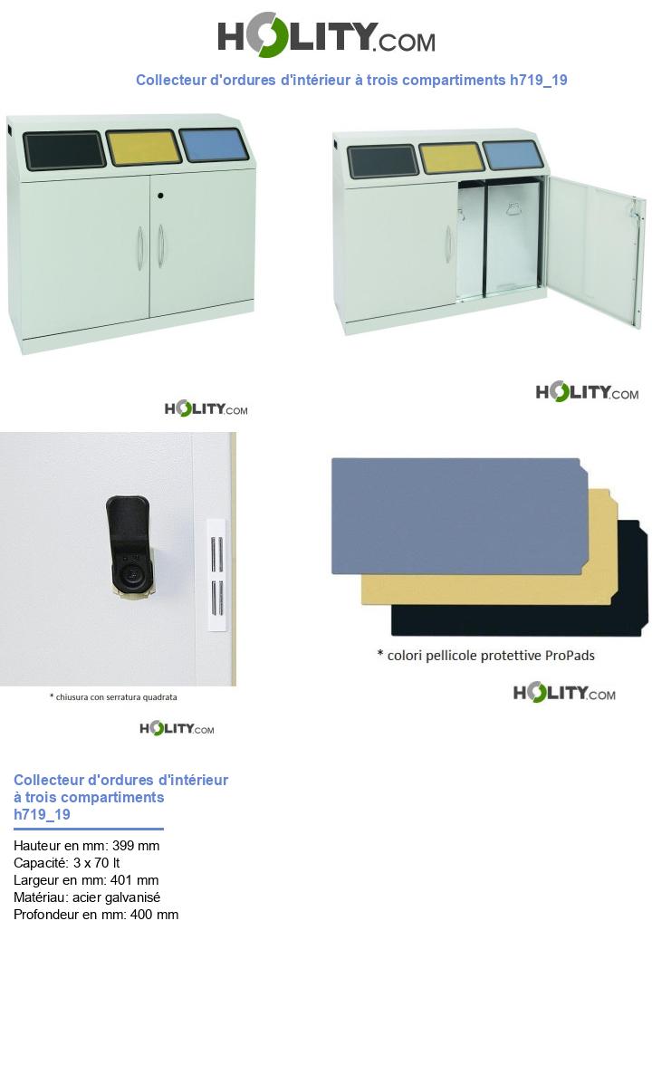 Collecteur d'ordures d'intérieur à trois compartiments h719_19
