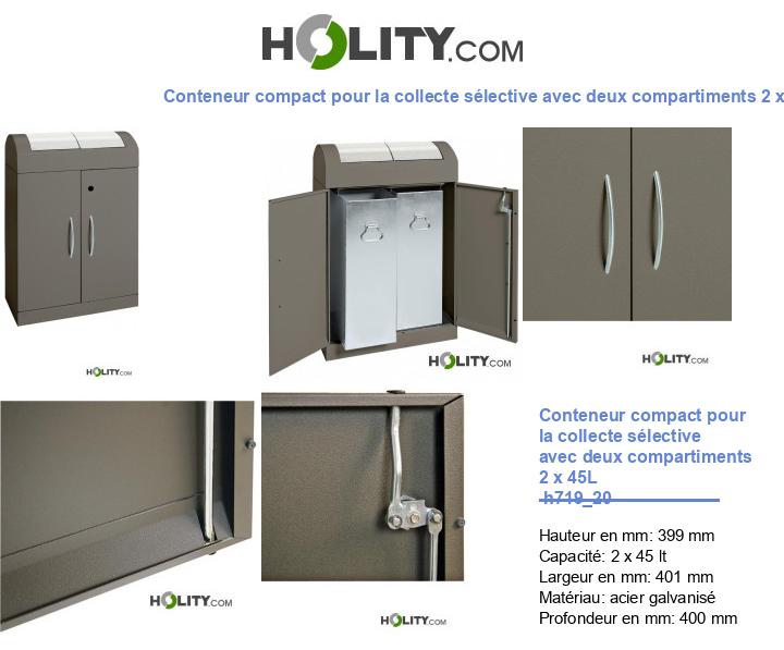 Conteneur compact pour la collecte sélective avec deux compartiments 2 x 45L  h719_20