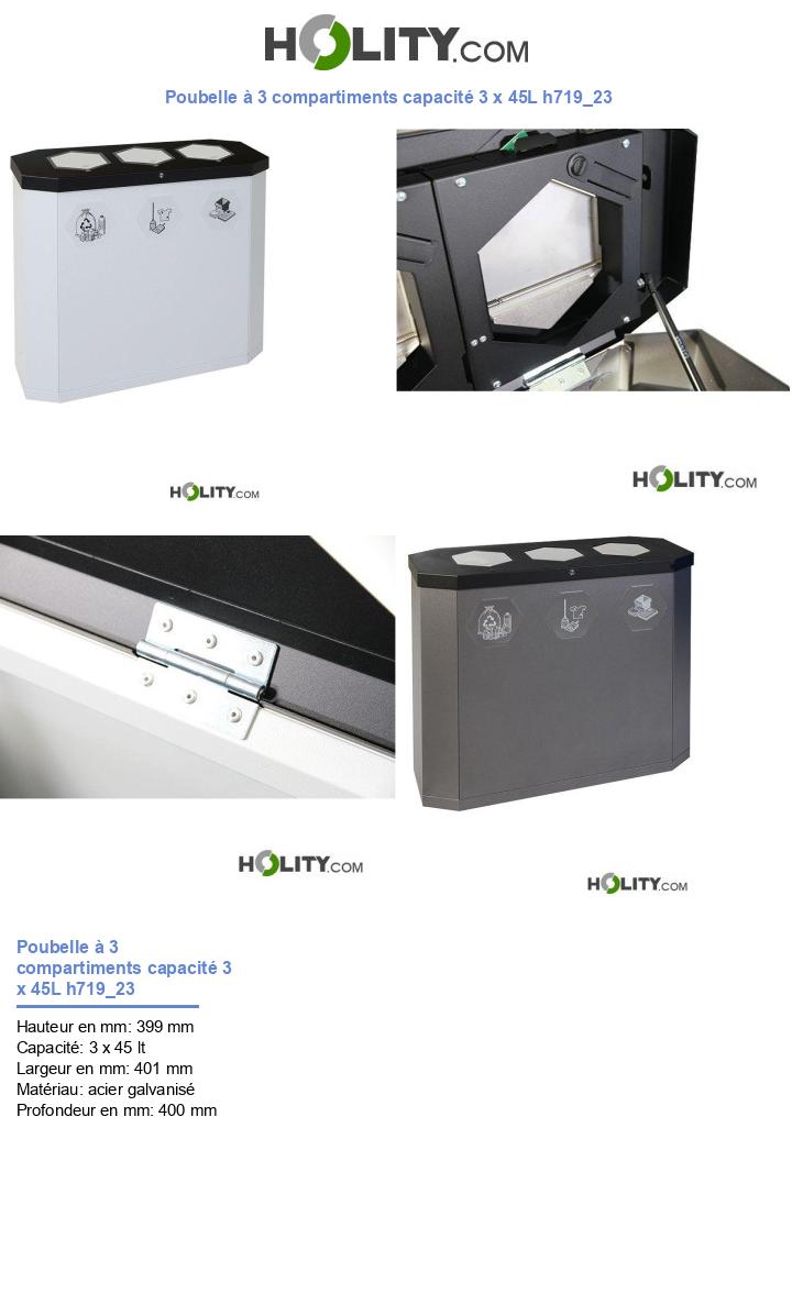 Poubelle à 3 compartiments capacité 3 x 45L h719_23