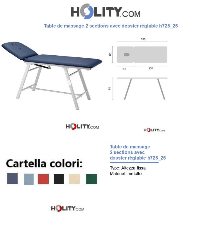 Table de massage 2 sections avec dossier réglable h725_26