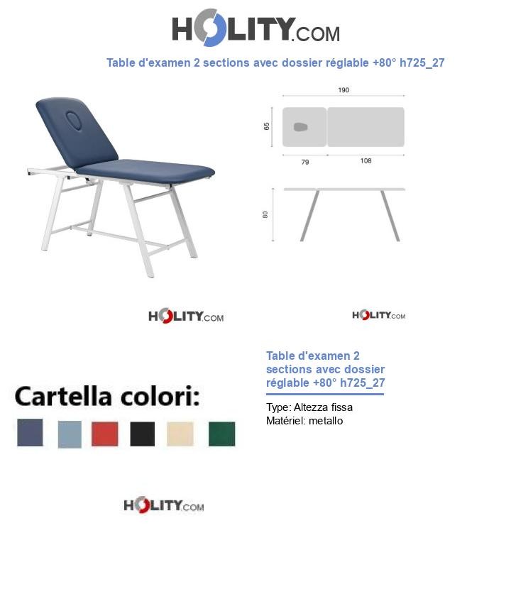 Table d'examen 2 sections avec dossier réglable +80° h725_27