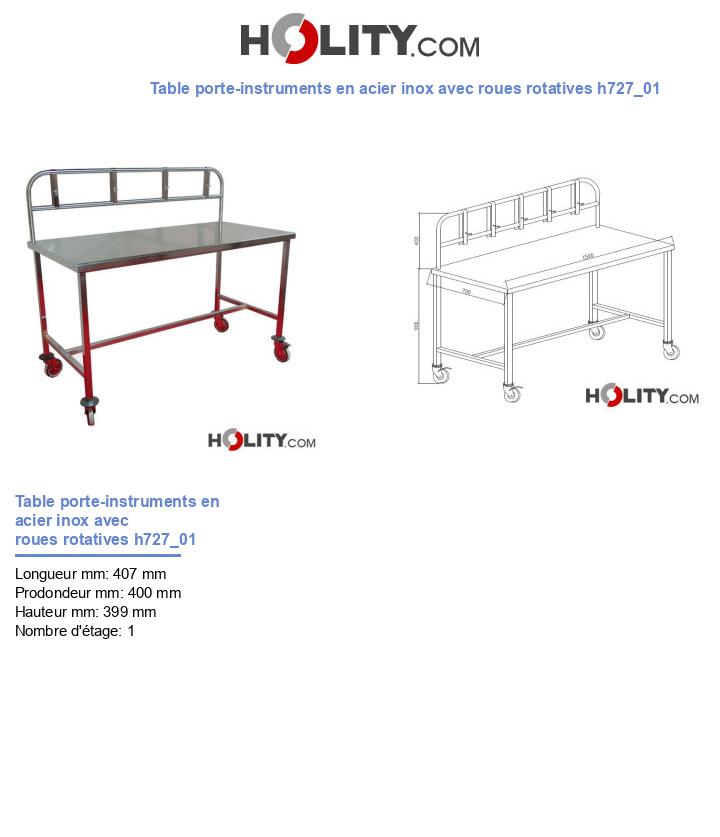 Table porte-instruments en acier inox avec roues rotatives h727_01