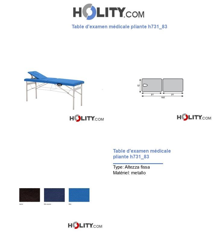 Table d'examen médicale pliante h731_83