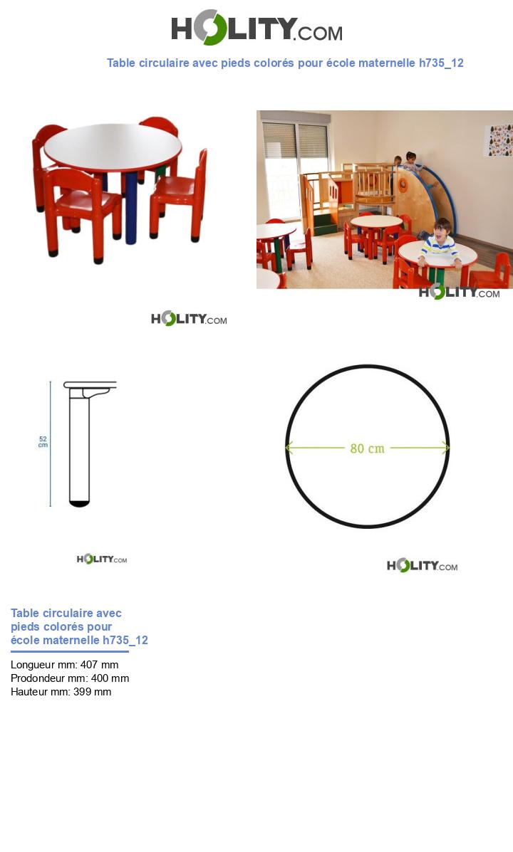 Table circulaire avec pieds colorés pour école maternelle h735_12