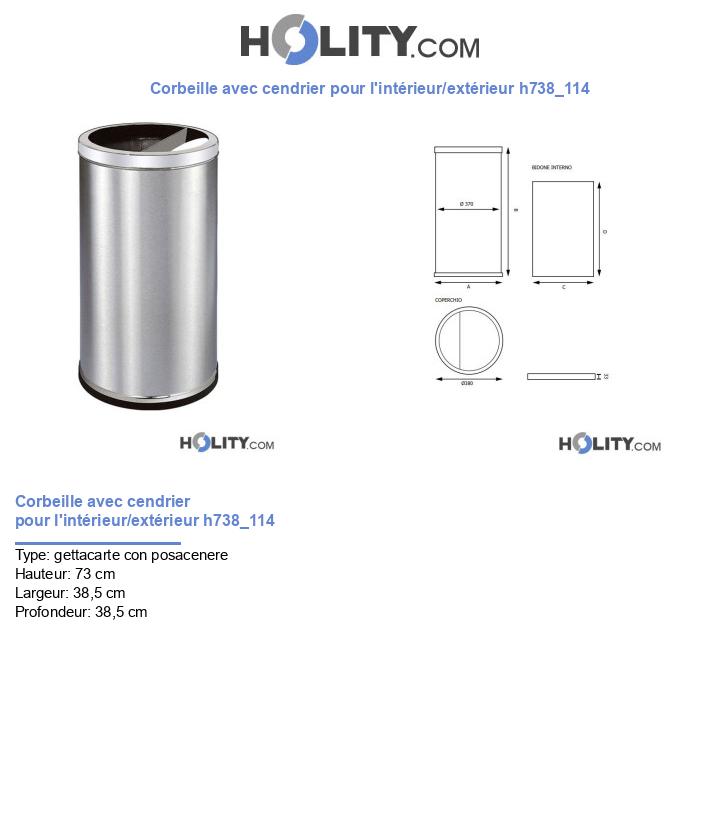 Corbeille avec cendrier pour l'intérieur/extérieur h738_114