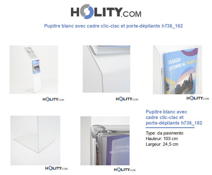 Pupitre blanc avec cadre clic-clac et porte-dépliants h738_162