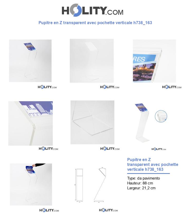 Pupitre en Z transparent avec pochette verticale h738_163