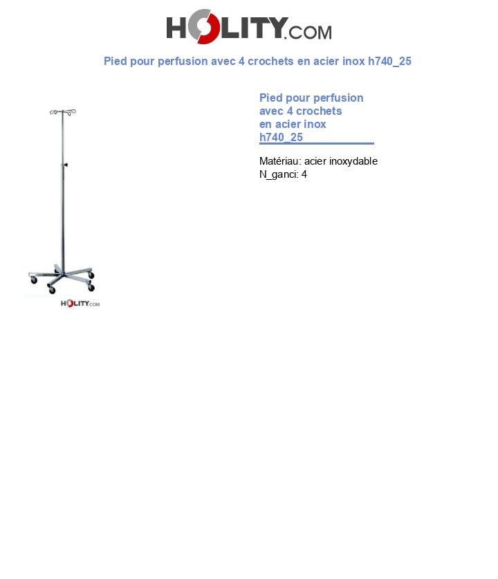 Pied pour perfusion avec 4 crochets en acier inox h740_25