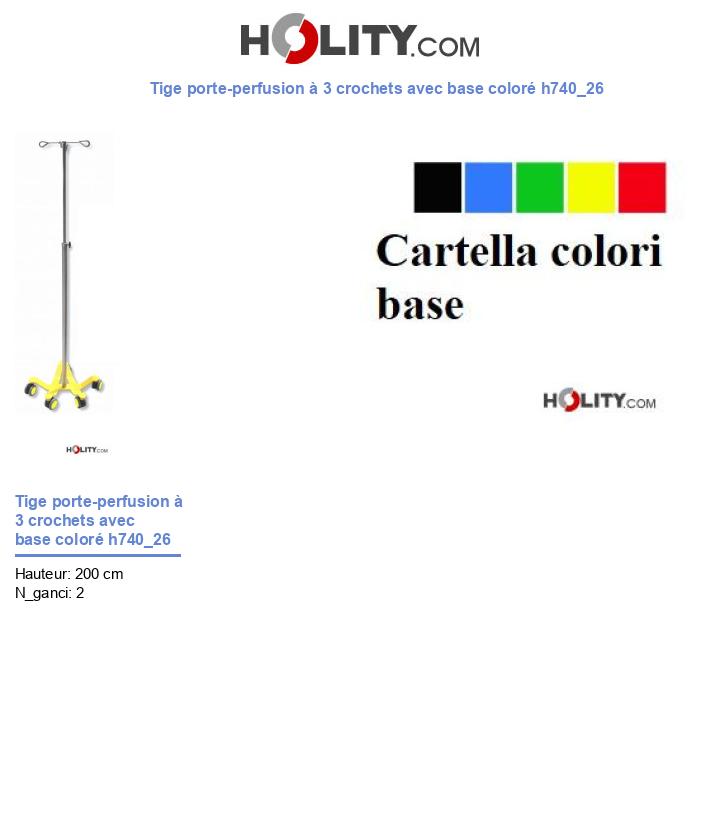 Tige porte-perfusion à 3 crochets avec base coloré h740_26
