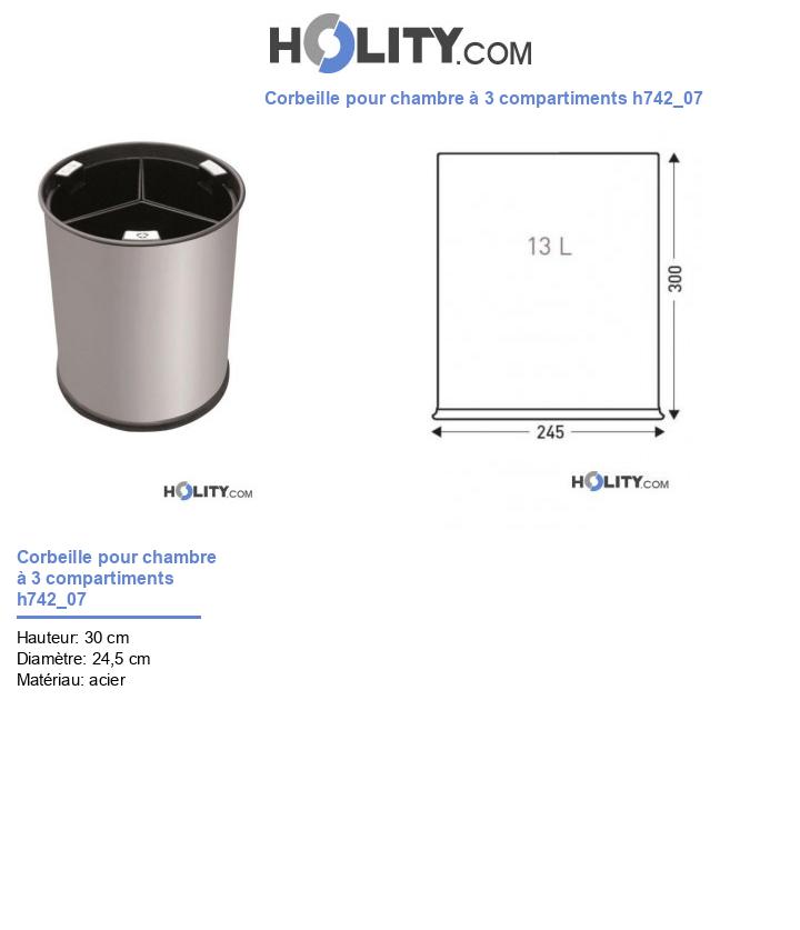 Corbeille pour chambre à 3 compartiments h742_07