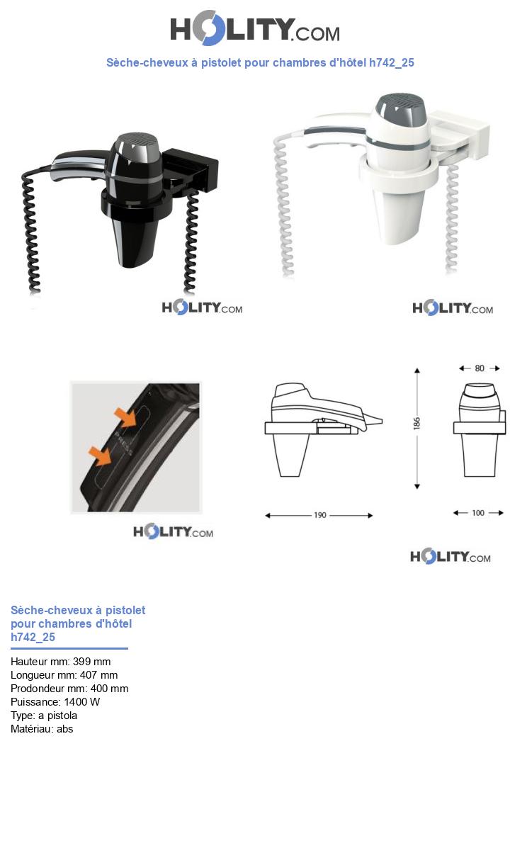 Sèche-cheveux à pistolet pour chambres d'hôtel h742_25
