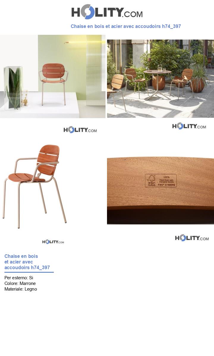 Chaise en bois et acier avec accoudoirs h74_397