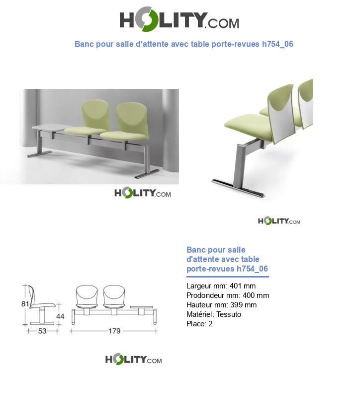 Banc pour salle d'attente avec table porte-revues h754_06