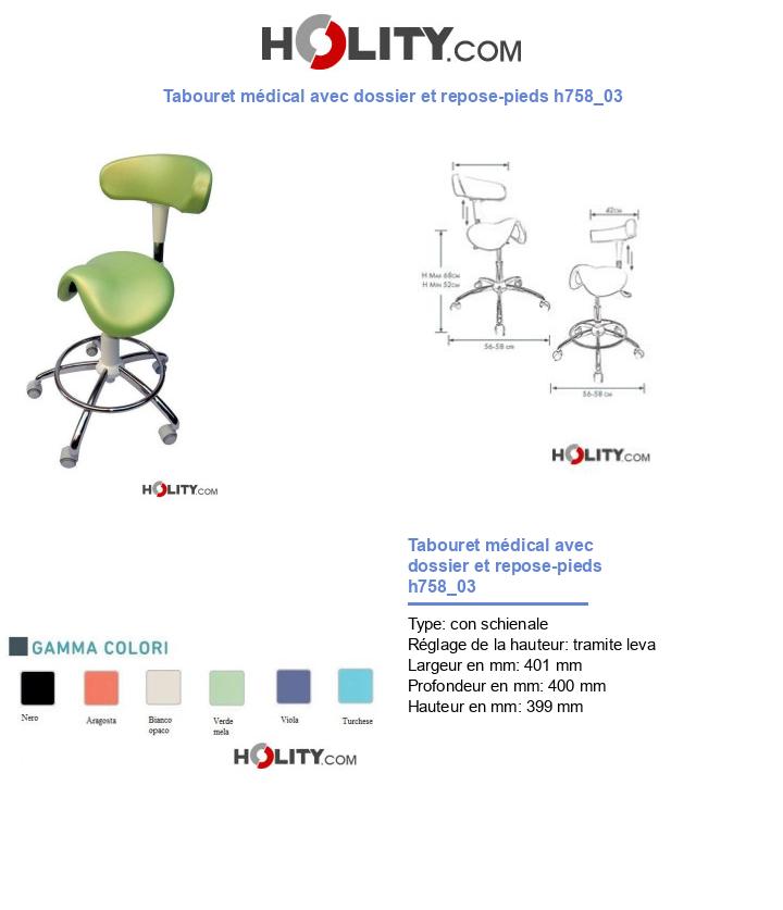 Tabouret médical avec dossier et repose-pieds h758_03