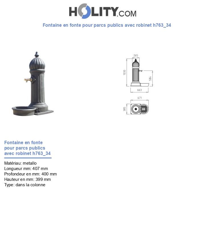 Fontaine en fonte pour parcs publics avec robinet h763_34