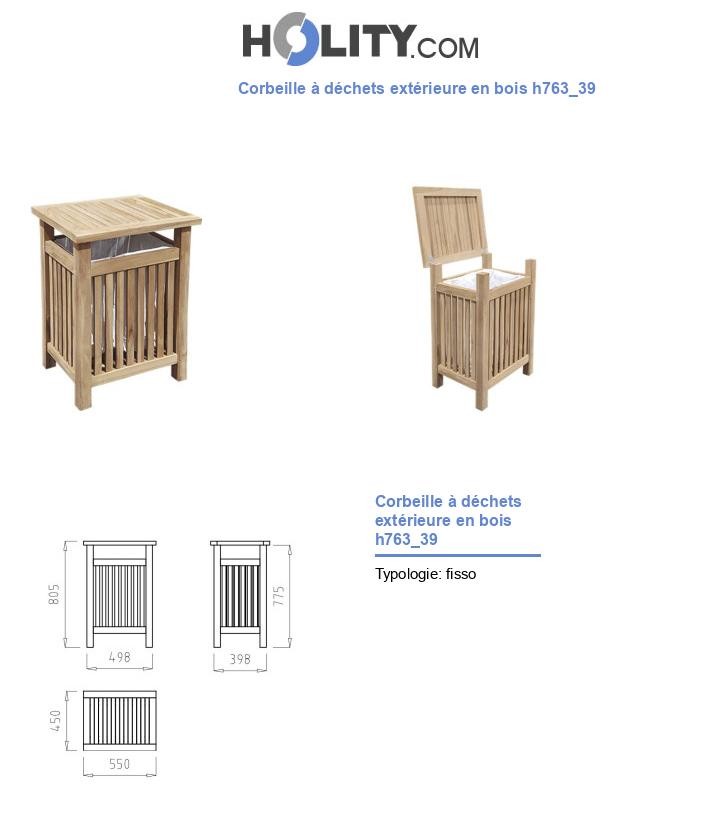 Corbeille à déchets extérieure en bois h763_39