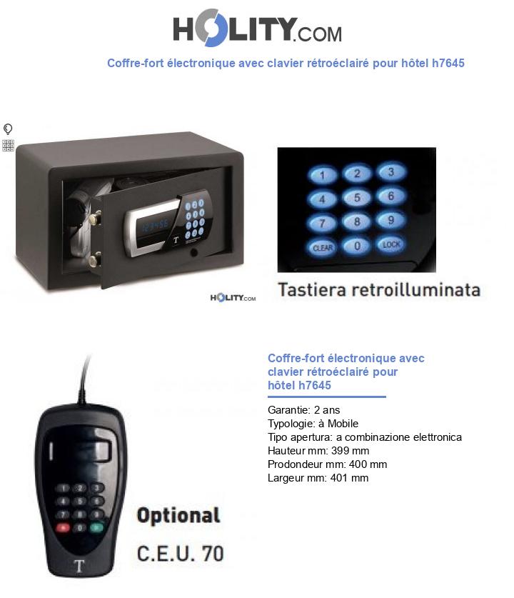 Coffre-fort électronique avec clavier rétroéclairé pour hôtel h7645