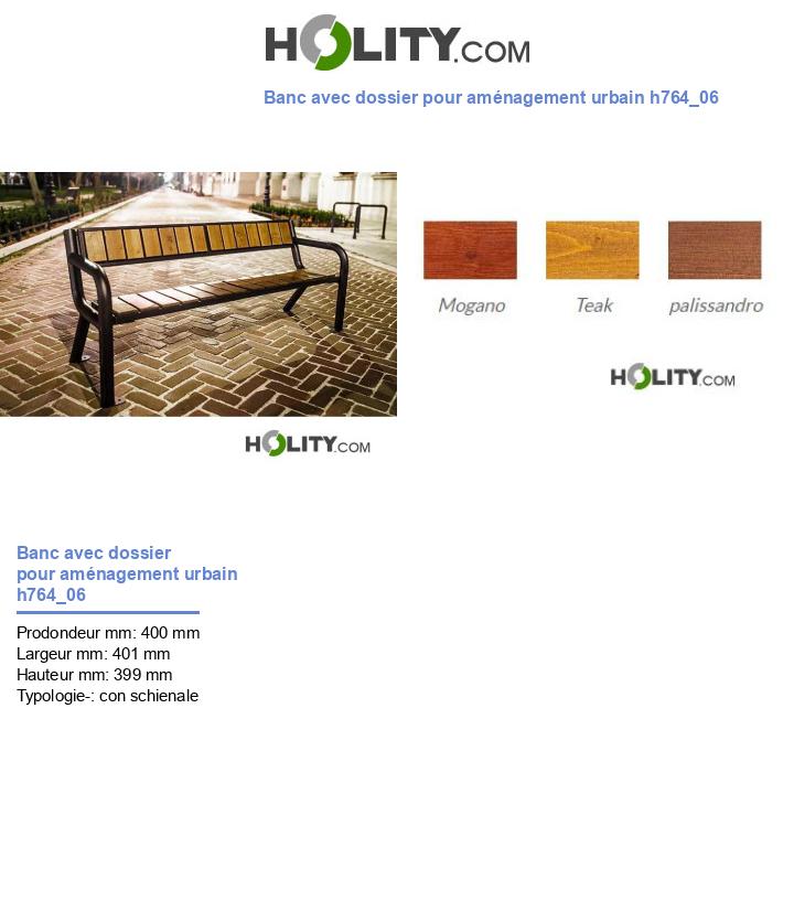 Banc avec dossier pour aménagement urbain h764_06