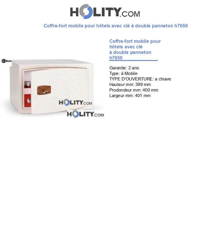 Coffre-fort mobile pour hôtels avec clé à double panneton h7650